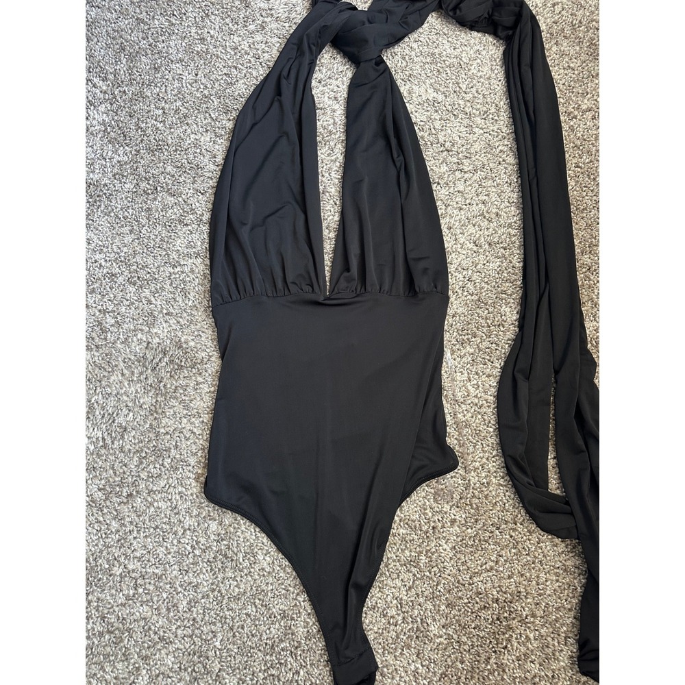 Fore Black Halter Multi-Way Wrap Bodysuit Plunging Neckline XS - Picture 2 of 4